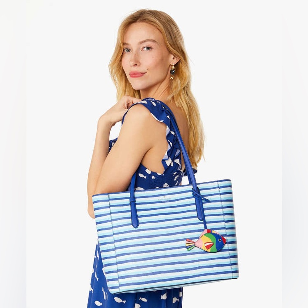 NWT | KATE SPADE NEW YORK Schuyler Wave Stripe Medium Tote | KG761 | Blue Stripe